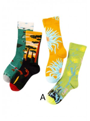 Modern Cartoon printing Jacquard Cotton Mid Calf Socks